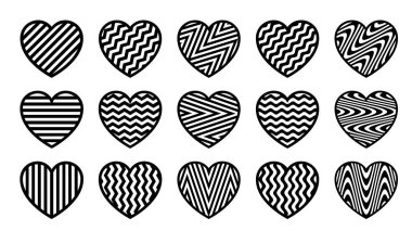 Çizgi dokusuna sahip kalp hatları. Dekorasyon tasarımı için sevgi simgesi vektör tasarımı ögesi. Modern konsept çıkartma, simge, sevgililer günü kartı, hediye çeki için mükemmeldir.