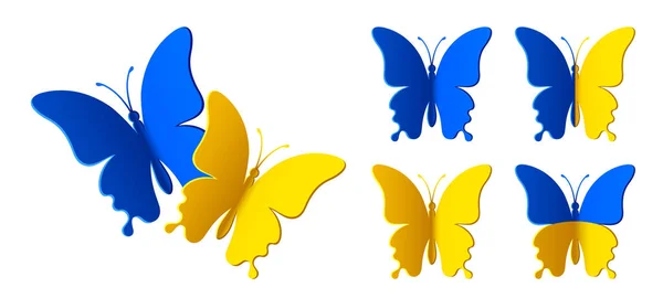 Set Shapes Blue Yellow Swallowtail Butterflies Different Wings Isolated White — Stockvektor