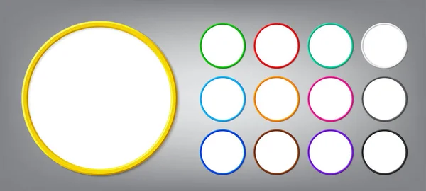 Gerçekçi, ince, yuvarlak, gölgeli fotoğraf çerçevesi koleksiyonu. Modern vektör 3d grafik çizimi. İş ve pazarlama konsepti sunumu için boş daire sınırı