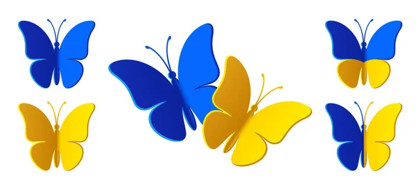 Blue Yellow Monarch Butterfly Silhouette Isolated White Background Modern Vector — Vettoriale Stock