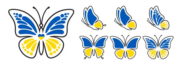 Blue Yellow Monarch Butterfly Contour Line Isolated White Background Modern — Stockvector