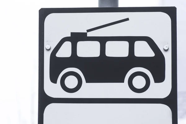 Panneaux Routiers Sur Fond Blanc Arrêt Transport Électrique Ville Trolleybus — Photo