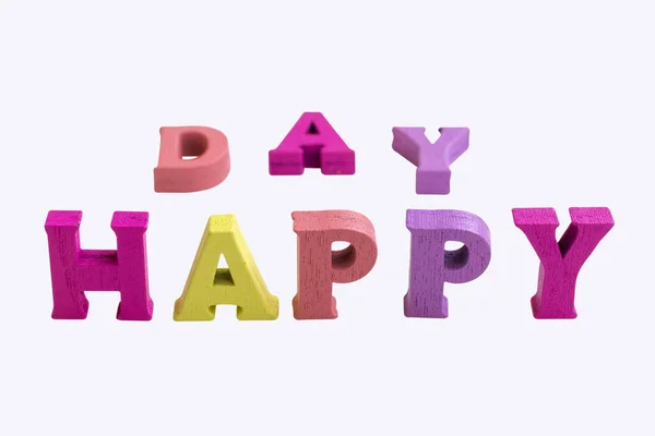 Happy Day Inscription Multi Colored Letters Isolated White Background Blurred — Zdjęcie stockowe