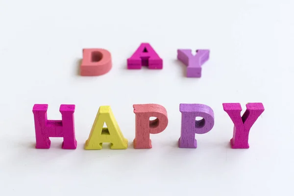 Happy Day Inscription Multi Colored Letters White Background Beautiful Card — Zdjęcie stockowe