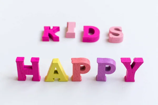 Happy Kids Inscription Multi Colored Letters White Background Beautiful Card — Zdjęcie stockowe