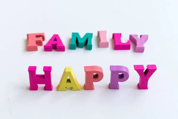 Happy Family Inscription Multi Colored Letters White Background Beautiful Card — Zdjęcie stockowe