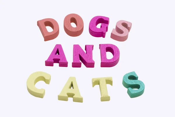 Dogs Cats Inscription Multicolored Letters White Background Isolated Beautiful Card — Fotografia de Stock