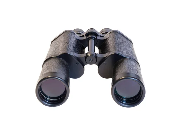 Black Binocular Isolated White Background Front View Equipment Hunters Travelers —  Fotos de Stock