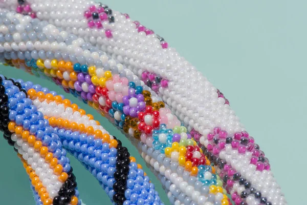 Handmade Necklace Fashion Bead Pattern Hobby Needlework Specially Defocused Photo — ストック写真