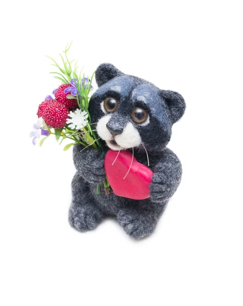 Mapache de fieltro con corazón — Foto de Stock