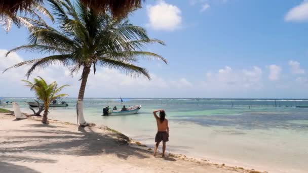 Férias Uma Virgem Intocada Praia Caribenha México Sol Dourado Luz — Vídeo de Stock