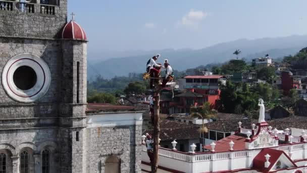 Cuetzalan Dance Flyers Ceremony Danza Los Voladores Dance Flyers Flying — Stock Video