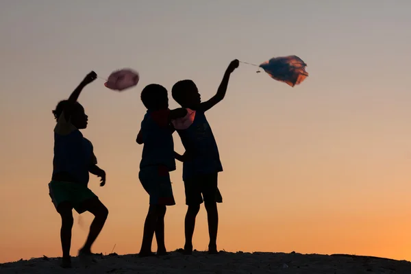 Kinder spielen einen Drachen — Stockfoto