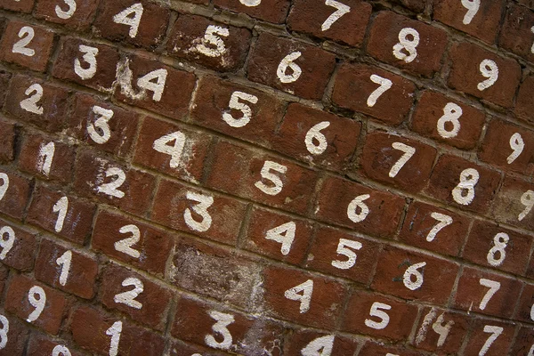 Brick wall with numbers — Stock Photo, Image