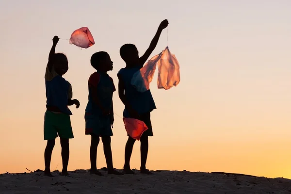 Group of happy children playing on meadow — Stock Photo, Image