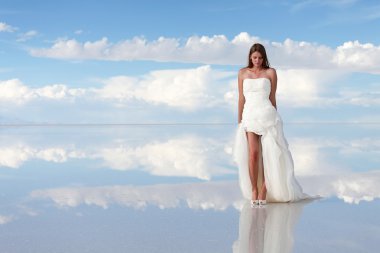 Gelin bir yayla Dağları'nda, salar de uyuni, Bolivya çölünde