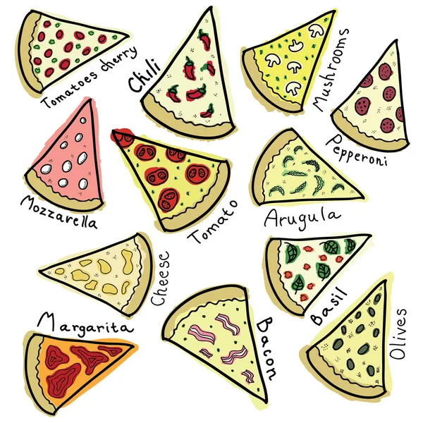 Kawałki pizzy różnych — Wektor stockowy