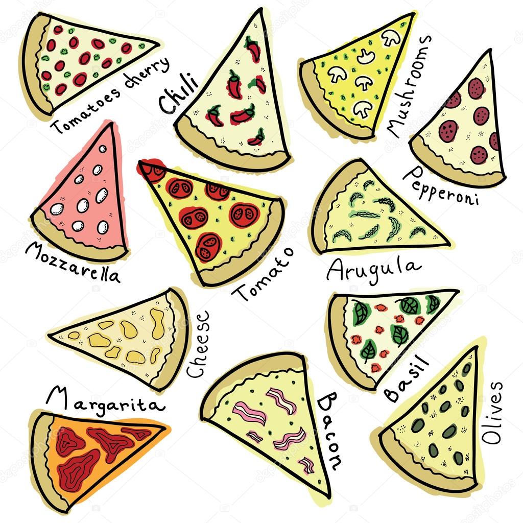 Pieces of different pizza