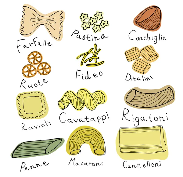 Pasta colección dibujos vector conjunto — Vector de stock