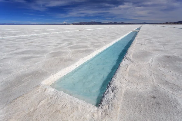 Water pool on the Salinas Grandes salt flats in Jujuy province, — Stock Photo, Image