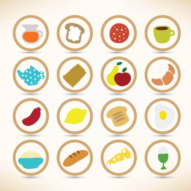 Vector Icons collection kahvaltı ve öğle yemeği malzemeler