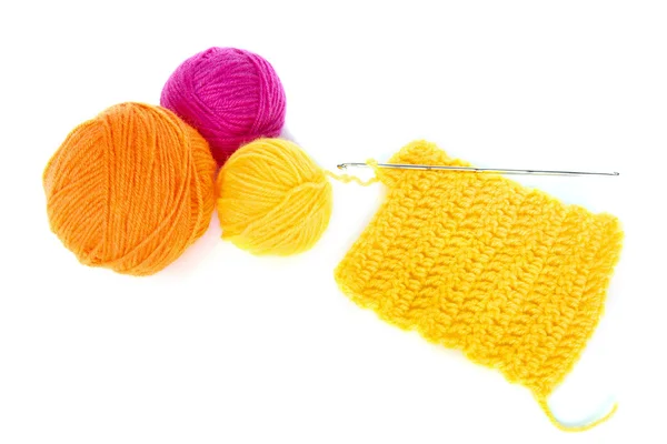 Wool yarn with crochet work — Stock Photo, Image
