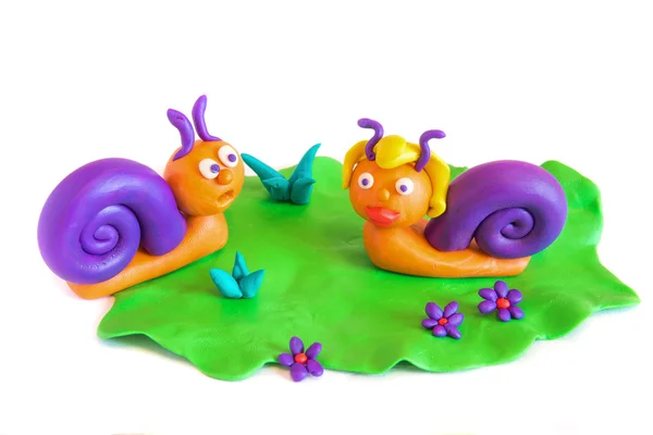 Two snails, clay modeling. — Stock Photo, Image