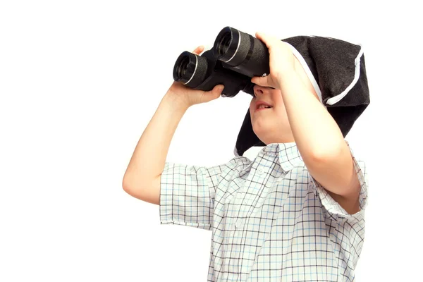 Child in pirate hat looking in binoculars — Stock Photo, Image