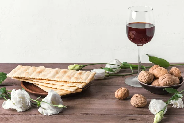 Pesah Celebration Concept Jewish Passover Holiday Copy Space Traditional Matza — Stock Photo, Image