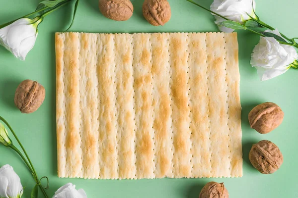 Pesah Viering Concept Joodse Pascha Vakantie Kopieer Ruimte Traditionele Matza — Stockfoto