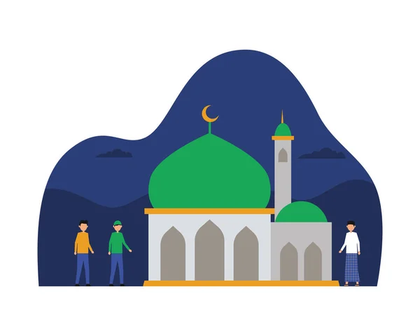 Muçulmano Para Mesquita Juntos Dia Noite Para Shalat Orando Para — Vetor de Stock