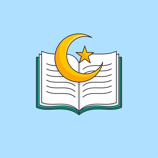 Buku Suci Qur Yang Dibuka Dengan Ilustrasi Simbol Islam Untuk - Stok Vektor
