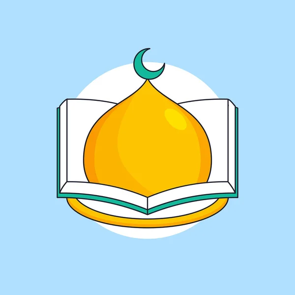 イスラム教育財団ロゴテンプレートベクトルデザインのための本のイラストの中のモスクドーム — ストックベクタ