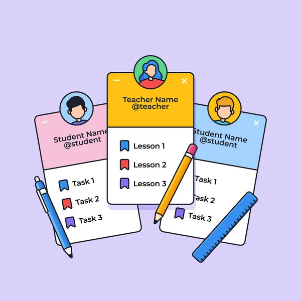 Online Class Teacher Student Profile Application Student Tools Vector Illustrate — 스톡 벡터