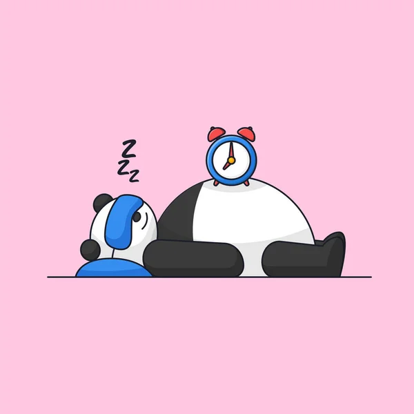 Panda Gemuk Lucu Lelah Tidur Mengenakan Penutup Mata Dan Jam - Stok Vektor