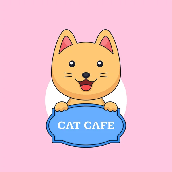 Χαριτωμένο Γατάκι Γάτα Κρατώντας Πινακίδα Ξύλο Εικονογράφηση Διάνυσμα Για Κατοικίδιο — Διανυσματικό Αρχείο