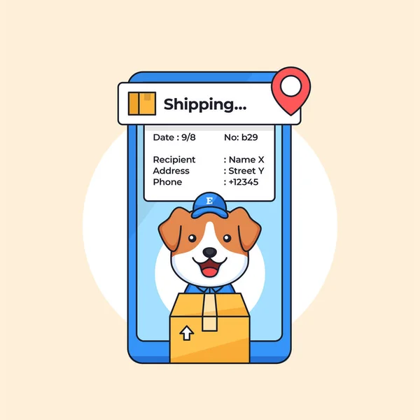 Schattig Hond Koerier Mascotte Karakter Voor Verzending Pakket Bezorgservice Met Rechtenvrije Stockvectors