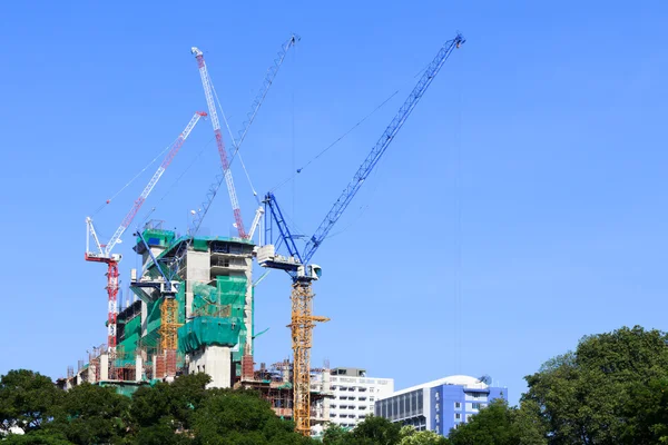 Konstruktion webbplats och tornet kranar med blå himmel — Stockfoto