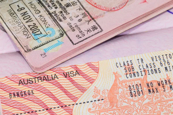 Visto Austrália em macro passaporte — Fotografia de Stock