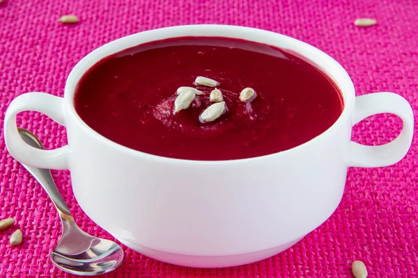 Beetroot cream soup with seeds — Stock Photo, Image