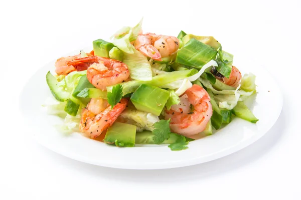 Salada verde com camarão e abacate — Fotografia de Stock