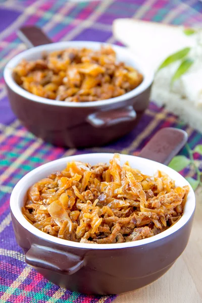 Gedünsteter Kohl mit Fleisch — Stockfoto