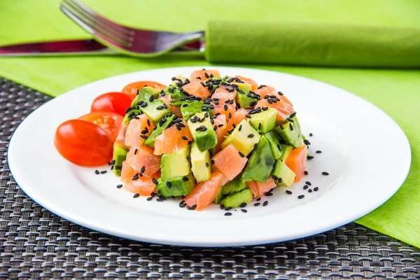 Salad with avocado and red fish — Stock Photo, Image