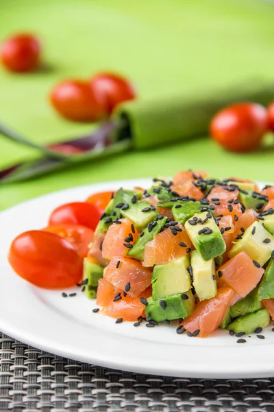 Salad with avocado and red fish — Stock Photo, Image