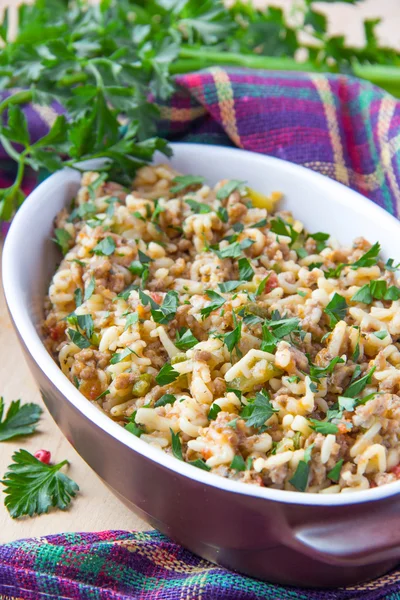 Pasta with ragu of meat and vegetables — Stock Photo, Image