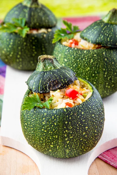 Round courgette stuffed rice and vegetables — Stock Photo, Image