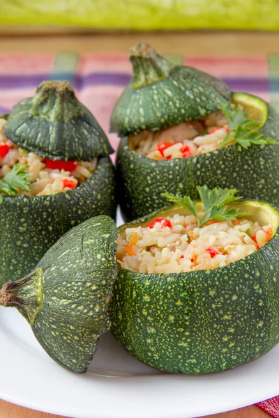 Round courgette stuffed rice and vegetables — Stock Photo, Image