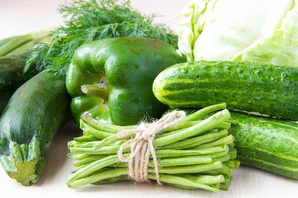 Assortment of fresh green vegetables for health - great harvest — Stock Photo, Image