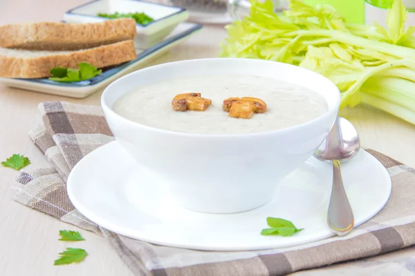 Delicate kaas crème soep met paddestoelen en groenten — Stockfoto