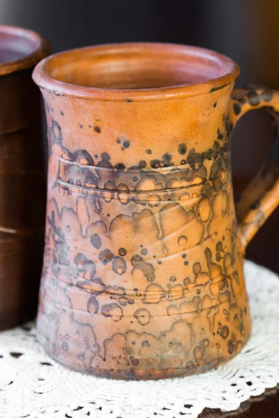 Ancient pottery mug of milk or kvass — Stock Photo, Image